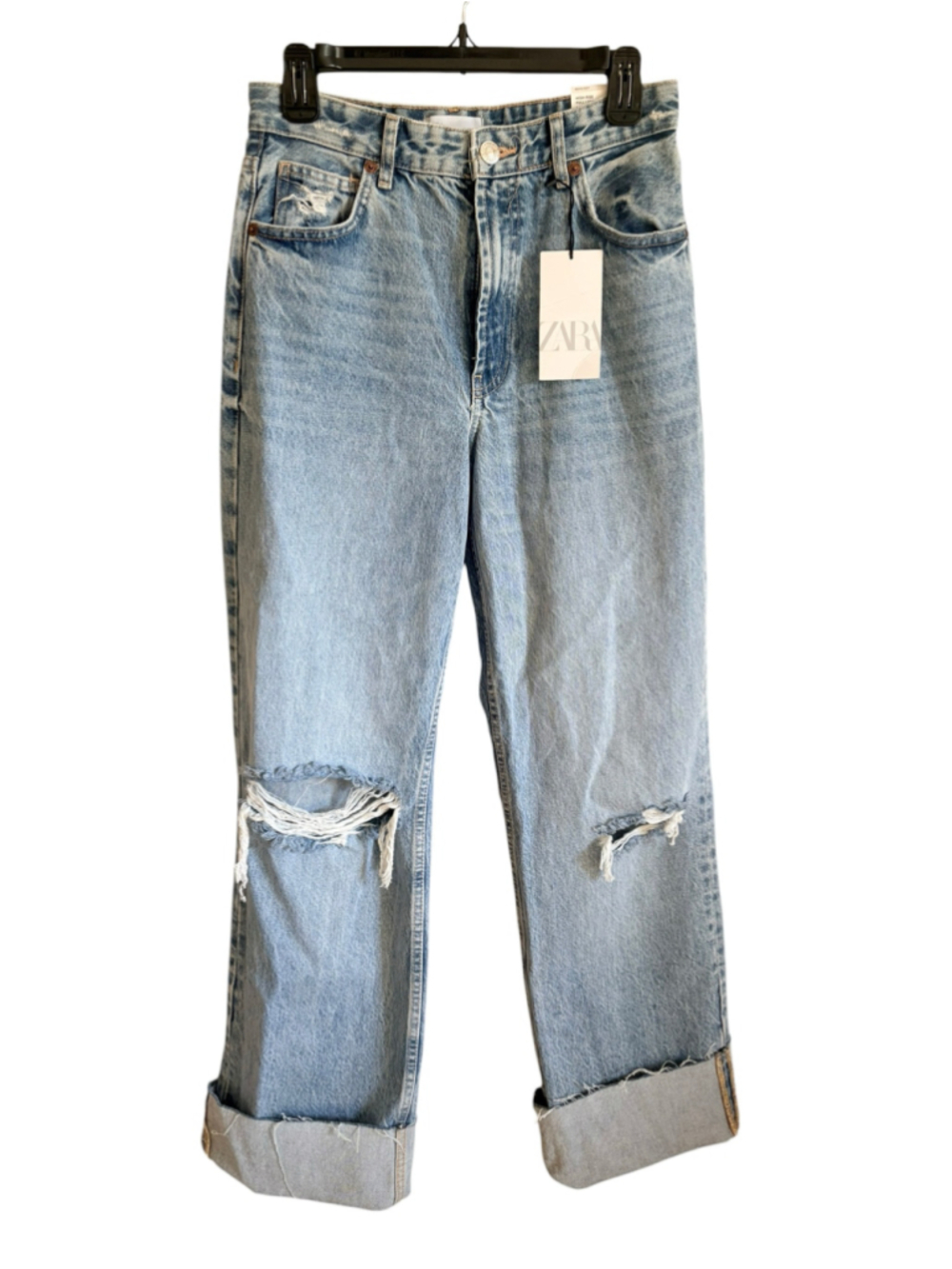 Zara High Rise Wide Leg Distressed Boyfriend Jeans Women’s 6 - Picture 2 of 11